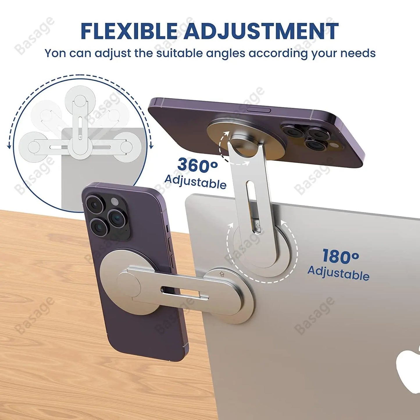 Flip iPhone Laptop Mount, Slim Magnetic Phone Holder Swivels 180° for Laptops and Monitors, Adjustable Magnetic Arm